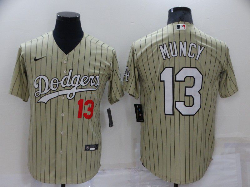 Men Los Angeles Dodgers 13 Muncy Cream Stripe Throwback Nike 2022 MLB Jerseys